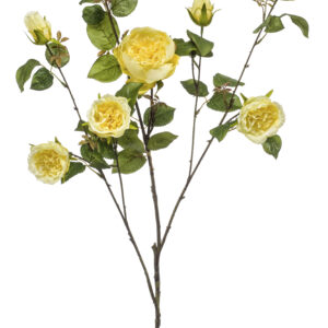 Zijden roos op steel 3 bloemen geel 110