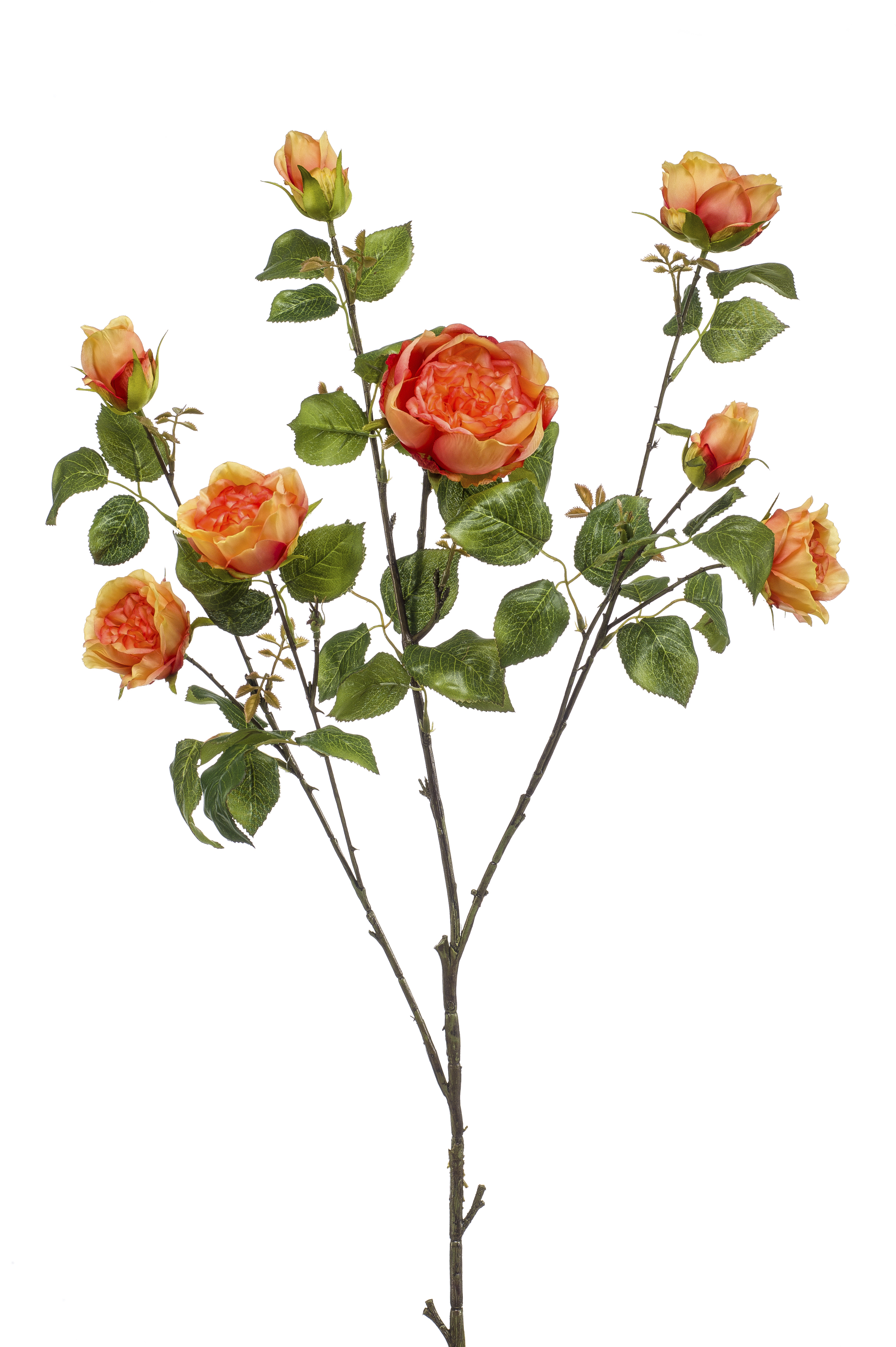 Zijden roos op steel 3 bloemen oranje110 cm