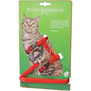 Nylon kattentuig met lijn rood